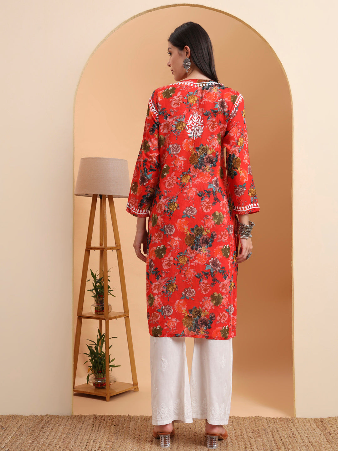 Ethnic Motifs Hand Embroidered Mulmul Cotton Lucknowi Chikankari Kurta
