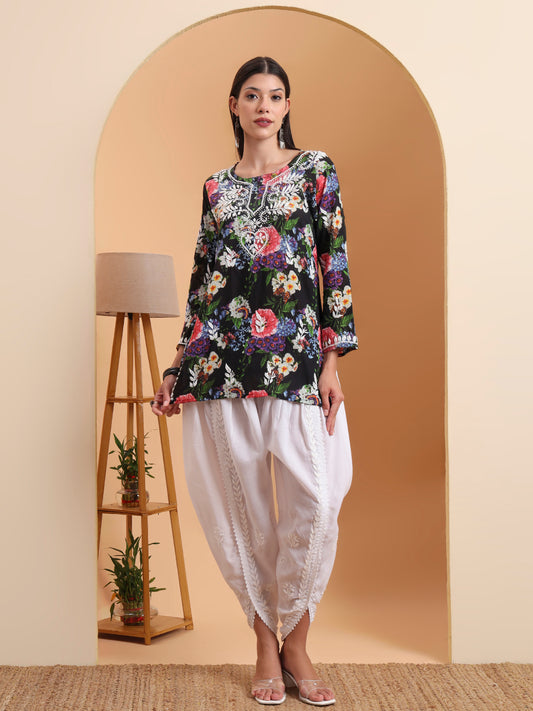 Ethnic Motifs Hand Embroidered Mulmul Lucknowi Chikankari Short Top