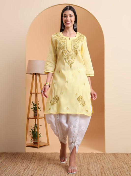 Ethnic Motifs Hand Embroidered Khadi Cotton Lucknowi Chikankari Kurta