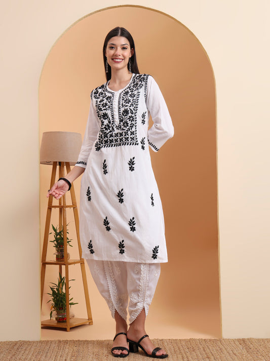 Ethnic Motifs Hand Embroidered Mulmul Lucknowi Chikankari Kurta