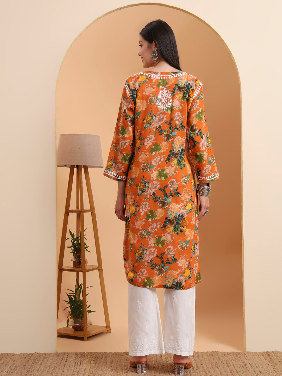 Ethnic Motifs Hand Embroidered Mulmul Cotton Lucknowi Chikankari Kurta