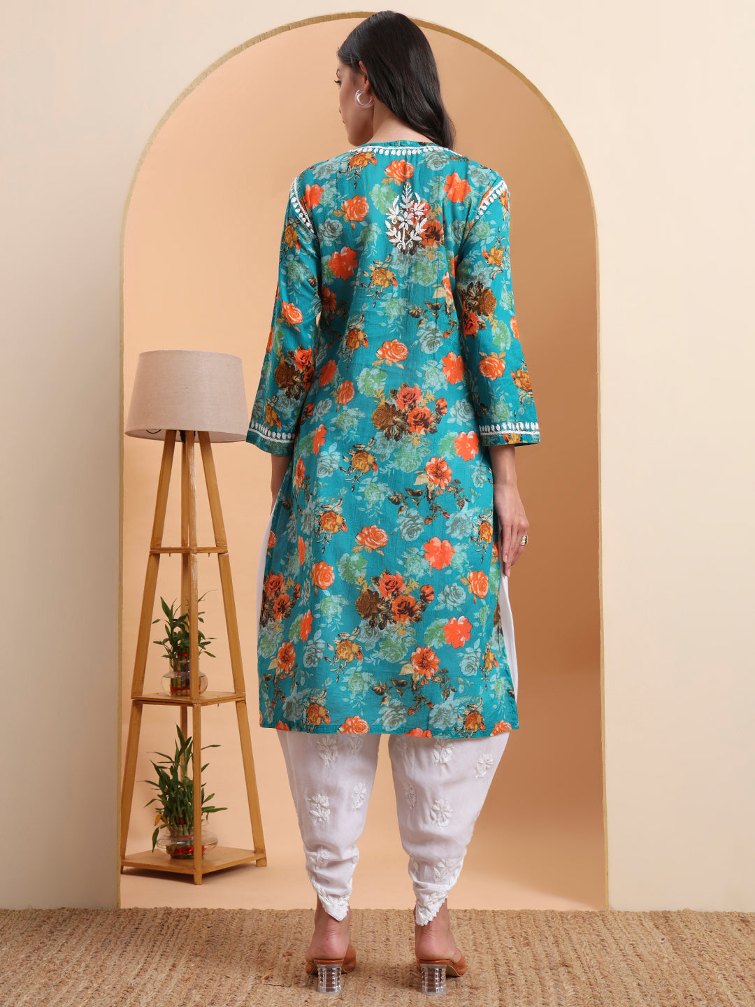 Ethnic Motifs Hand Embroidered Mulmul Cotton Lucknowi Chikankari Kurta
