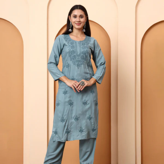 green-chikankari-rayon-kurta-set-embroidered-pants