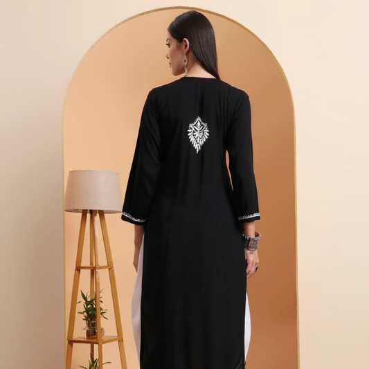 Black Modal Embroidered Kurta