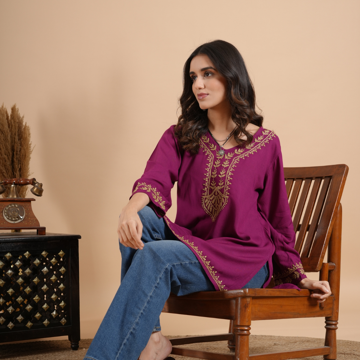 Wine Rayon Short Kurti