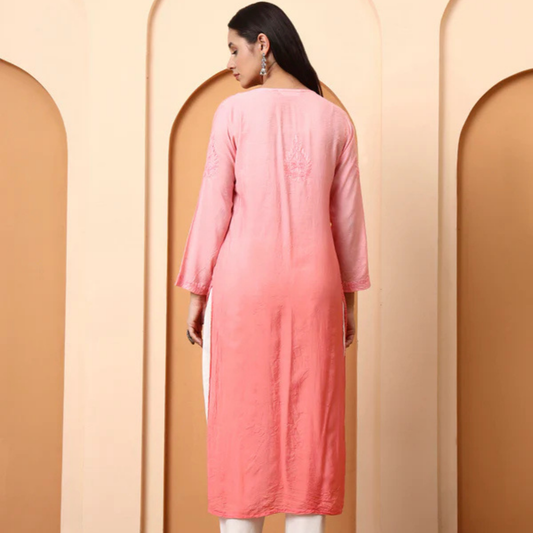 Peach Chanderi Embroidered Kurti