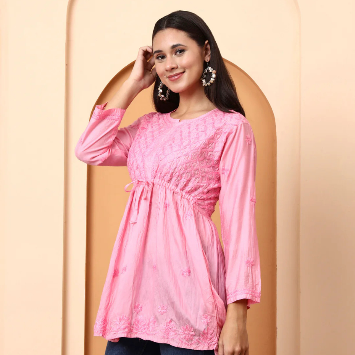 Pink Chanderi Short Kurti