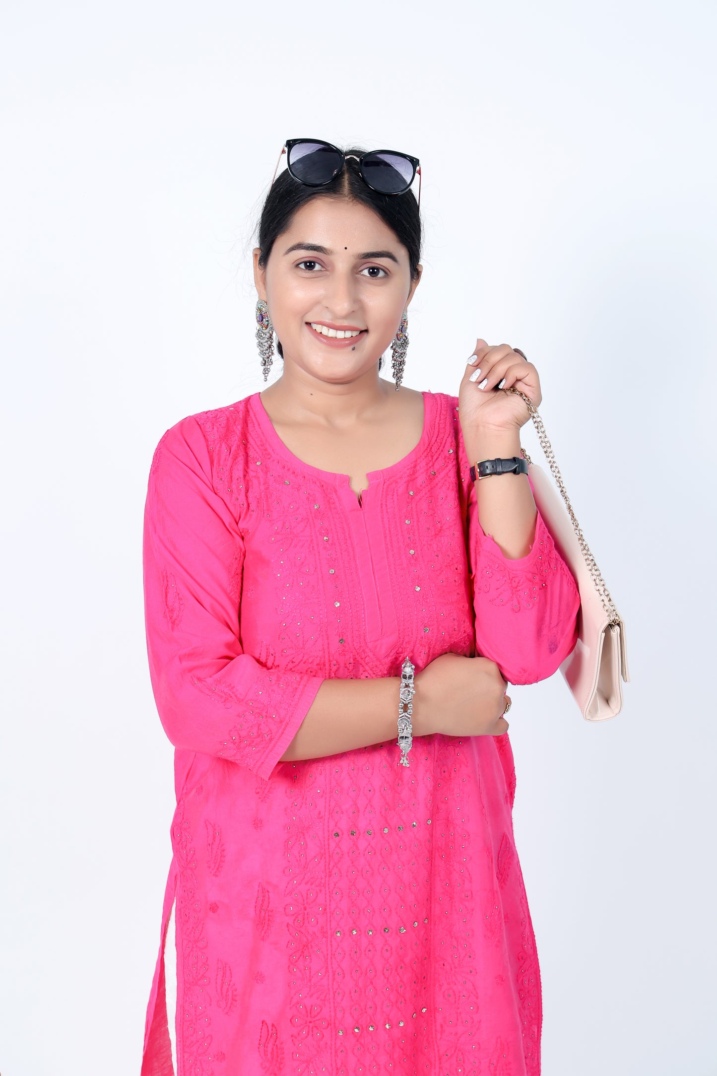 Ethnic Motifs Hand Embroidered Chanderi Lucknowi Chikankari Kurta