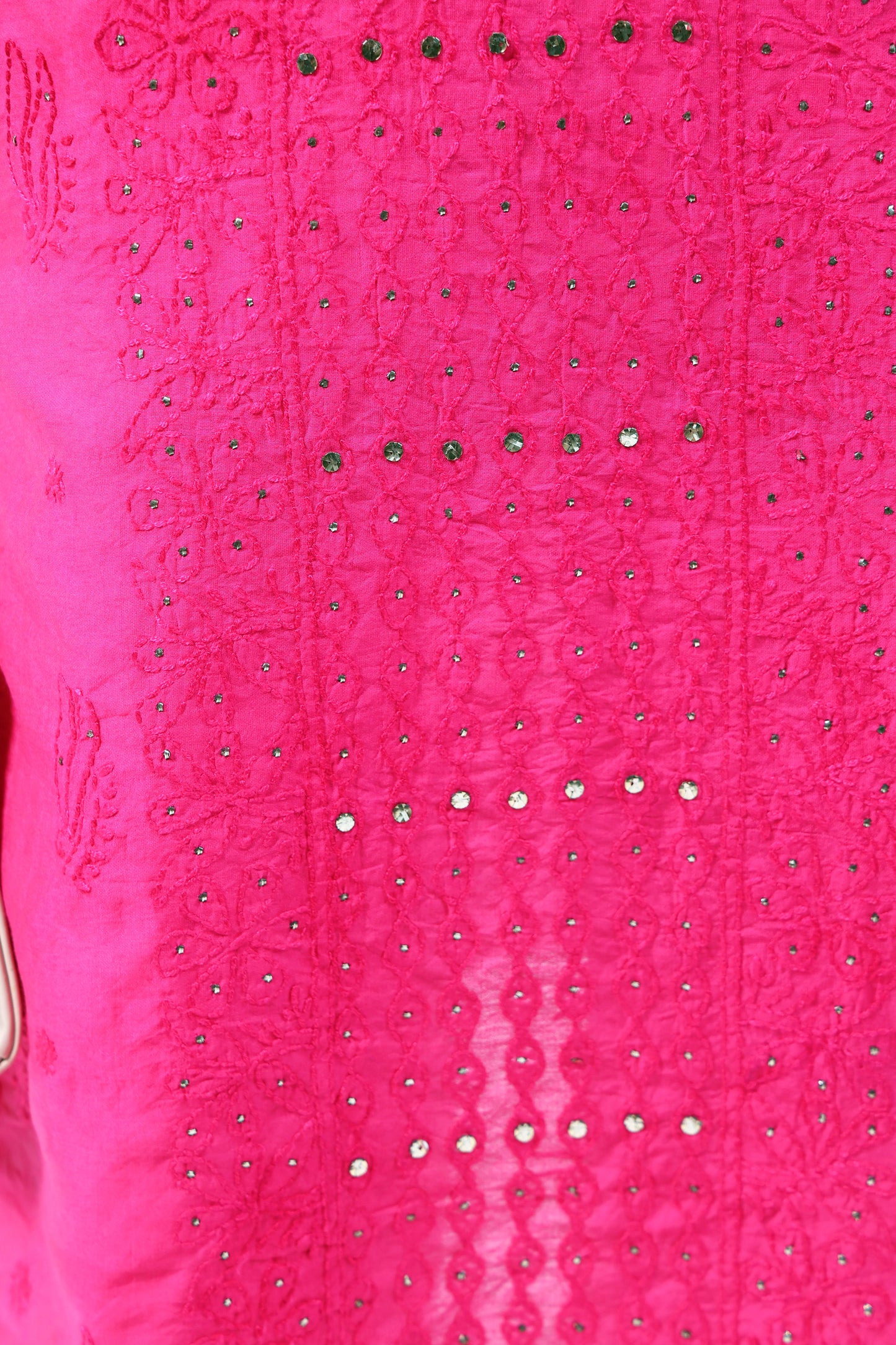 Ethnic Motifs Hand Embroidered Chanderi Lucknowi Chikankari Kurta