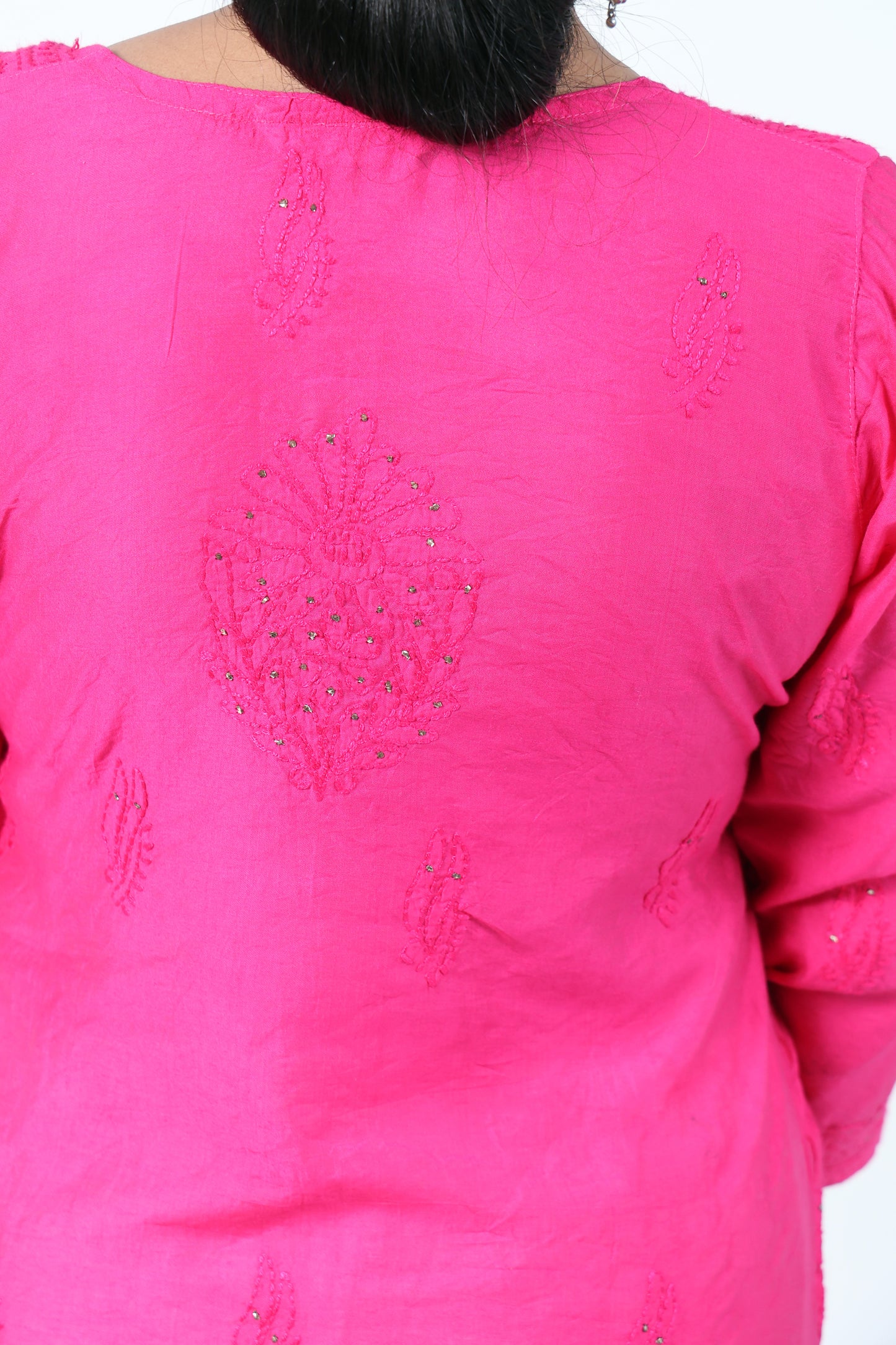 Ethnic Motifs Hand Embroidered Chanderi Lucknowi Chikankari Kurta