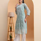 Hand Embroidered Sea Green Georgette Chikankari Kurta with White Cotton Palazzo Set