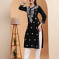 Hand Embroidered Black Modal Chikankari Kurta with White Cotton Palazzo Set