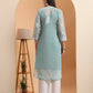 Hand Embroidered Sea Green Georgette Chikankari Kurta with White Cotton Palazzo Set