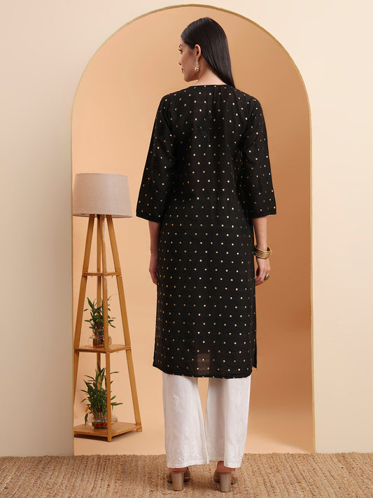 Black Dot Chanderi Work Kurta with White Cotton Palazzo Set