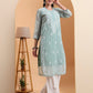 Hand Embroidered Sea Green Georgette Chikankari Kurta with White Cotton Palazzo Set