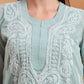 Hand Embroidered Sea Green Georgette Chikankari Kurta with White Cotton Palazzo Set