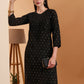 Black Dot Chanderi Work Kurta with White Cotton Palazzo Set