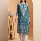 Hand Embroidered Dark Green Leheriya Kota Doria Chikankari Kurta with White Cotton Palazzo Set