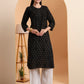 Black Dot Chanderi Work Kurta with White Cotton Palazzo Set