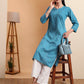 Hand Embroidered Teal Blue Mul Cotton Chikankari Kurta with White Cotton Palazzo Set