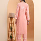 Hand Embroidered Peach Lucknowi Chikankari Rayon Kurta Set