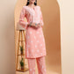 Hand Embroidered Peach Lucknowi Chikankari Rayon Kurta Set