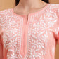 Hand Embroidered Peach Lucknowi Chikankari Rayon Kurta Set