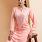 Hand Embroidered Peach Lucknowi Chikankari Rayon Kurta Set