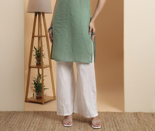 Elenora Women's White Cotton Straight Pants with Chikankari Embroidery – Ethnic Bottom Wear