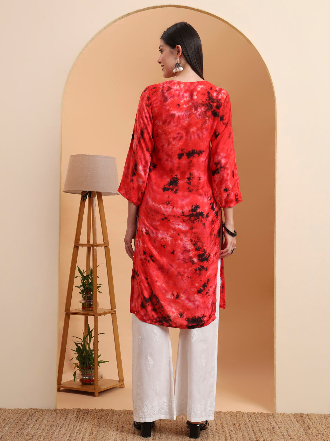 Ethnic Motifs Hand Embroidered Rayon Lucknowi Chikankari Kurta