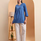 Ethnic Motifs Dobi Cotton Hand Embroidered Lucknowi Chikankari Short Top- Blue