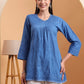 Ethnic Motifs Dobi Cotton Hand Embroidered Lucknowi Chikankari Short Top- Blue
