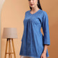 Ethnic Motifs Dobi Cotton Hand Embroidered Lucknowi Chikankari Short Top- Blue