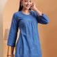 Ethnic Motifs Dobi Cotton Hand Embroidered Lucknowi Chikankari Short Top- Blue