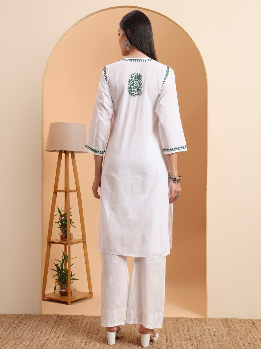 Ethnic Motifs Hand Embroidered Mulmul Lucknowi Chikankari Kurta