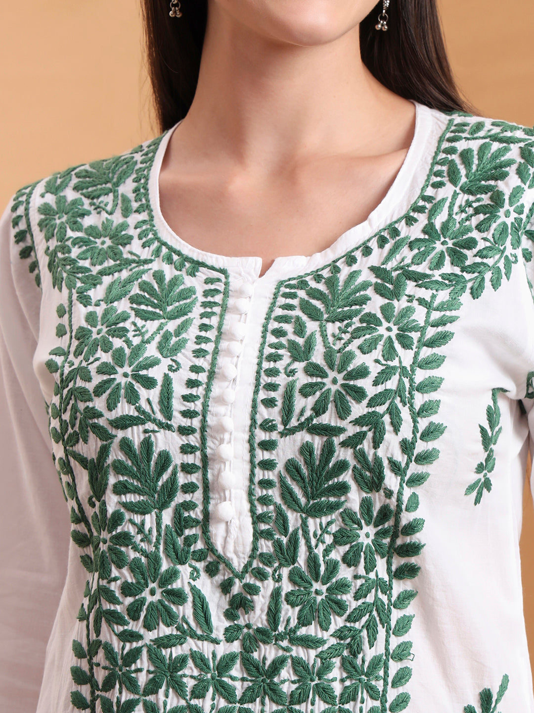 Ethnic Motifs Hand Embroidered Mulmul Lucknowi Chikankari Kurta