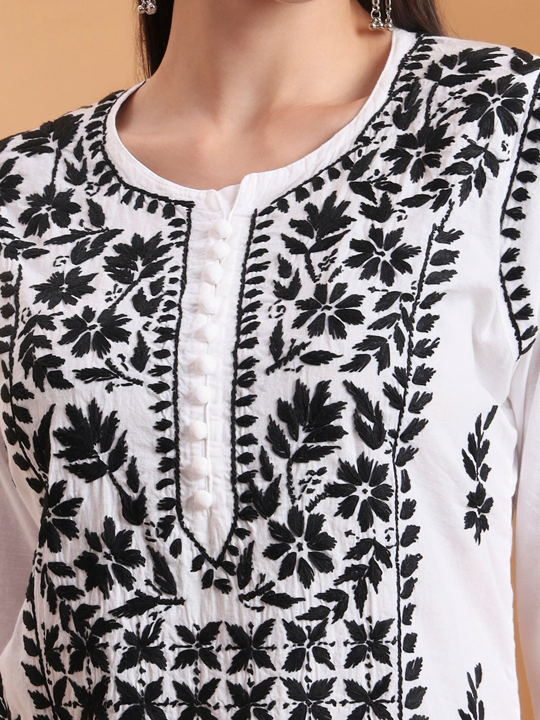 Ethnic Motifs Hand Embroidered Mulmul Lucknowi Chikankari Kurta