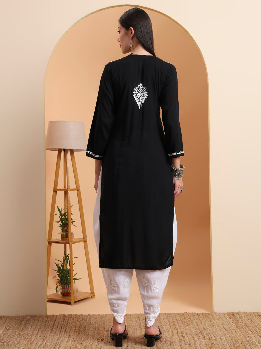 Ethnic Motifs Hand Embroidered Modal Lucknowi Chikankari Kurta