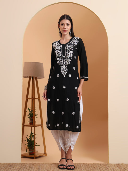 Ethnic Motifs Hand Embroidered Modal Lucknowi Chikankari Kurta