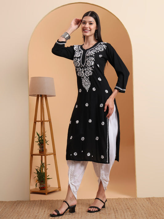 Ethnic Motifs Hand Embroidered Modal Lucknowi Chikankari Kurta