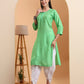 Ethnic Motifs Hand Embroidered Chanderi Lucknowi Chikankari Kurta