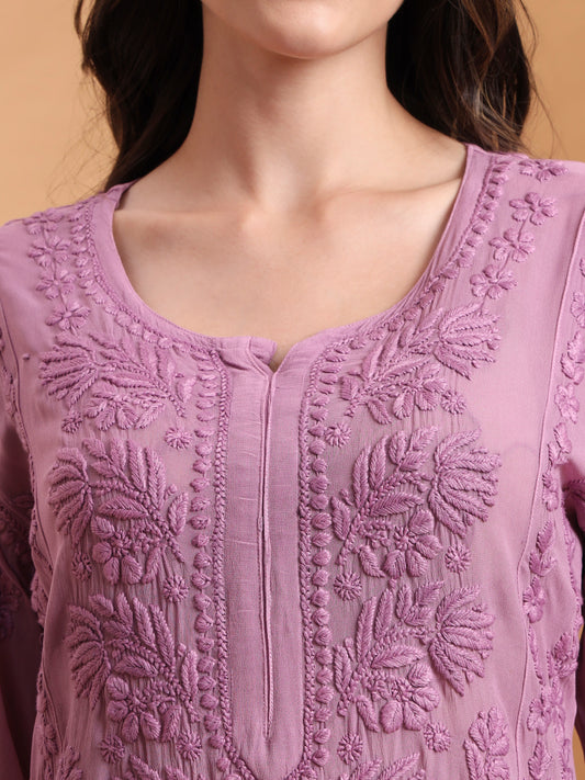 Elenora Women’s Lavender Viscose Chikankari Kurta Set with Palazzo & Dupatta – Elegant Ethnic Co-Ord Set