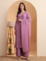 Elenora Women’s Lavender Viscose Chikankari Kurta Set with Palazzo & Dupatta – Elegant Ethnic Co-Ord Set