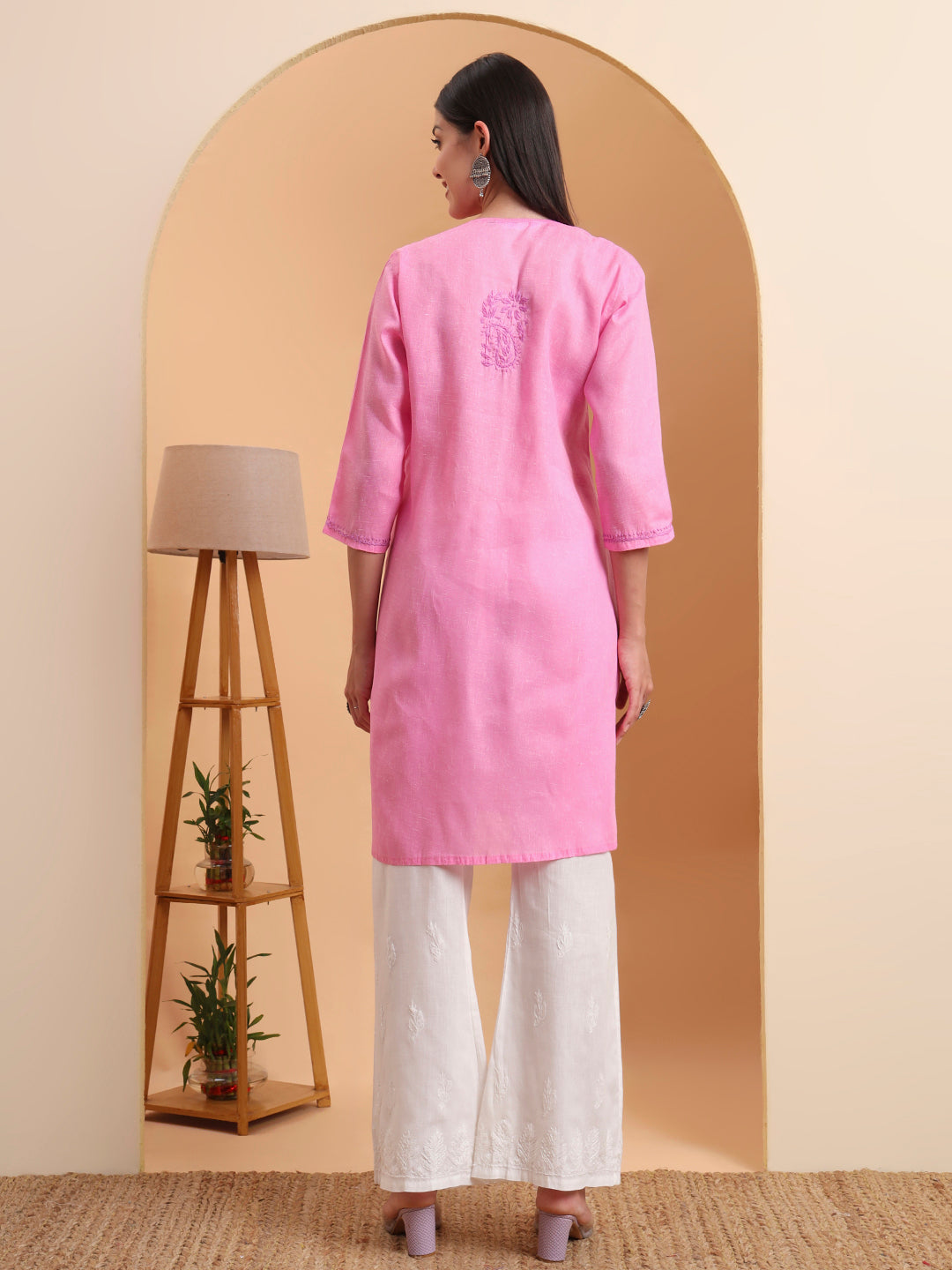 Ethnic Motifs Hand Embroidered Khadi Cotton Lucknowi Chikankari Kurta