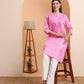 Ethnic Motifs Hand Embroidered Khadi Cotton Lucknowi Chikankari Kurta