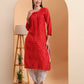 Ethnic Motifs Hand Embroidered Chanderi Lucknowi Chikankari Kurta