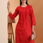 Ethnic Motifs Hand Embroidered Chanderi Lucknowi Chikankari Kurta
