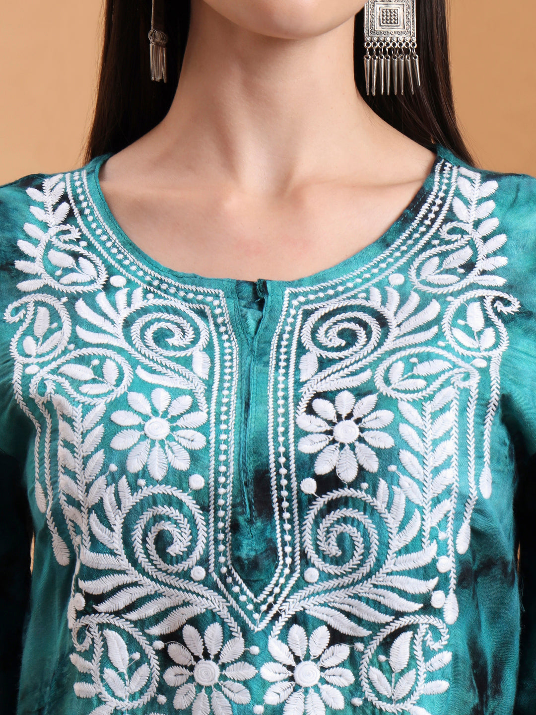 Ethnic Motifs Hand Embroidered Rayon Lucknowi Chikankari Kurta