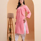 Ethnic Motifs Voil Cotton Straight Hand Embroidered Lucknowi Chikankari Kurta- Soft Pink