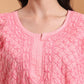 Ethnic Motifs Voil Cotton Straight Hand Embroidered Lucknowi Chikankari Kurta- Soft Pink